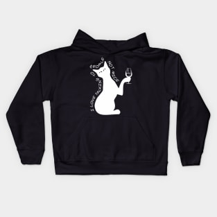 Cat with a glass (white print) Kids Hoodie